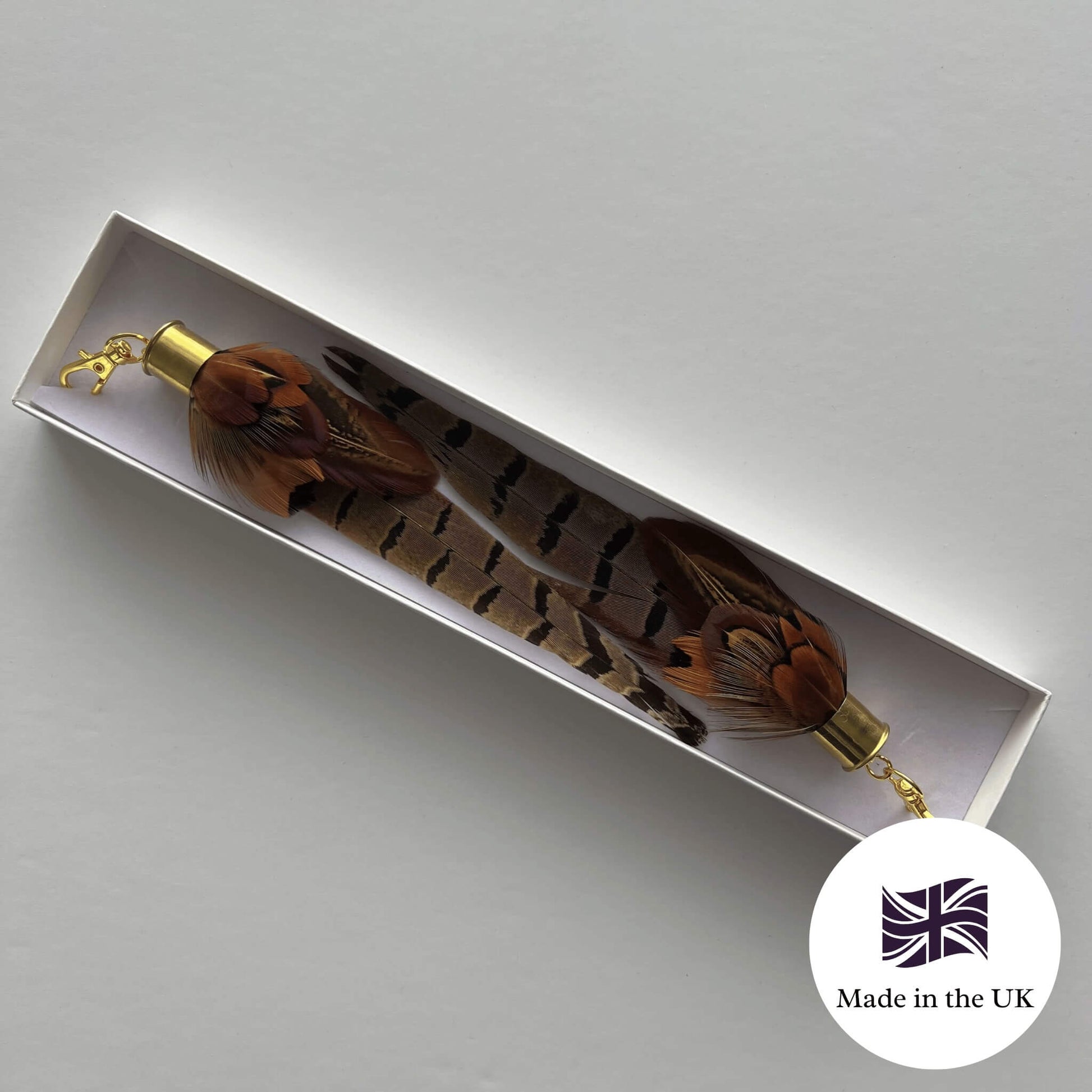 long brown feather boot tassels in gift box