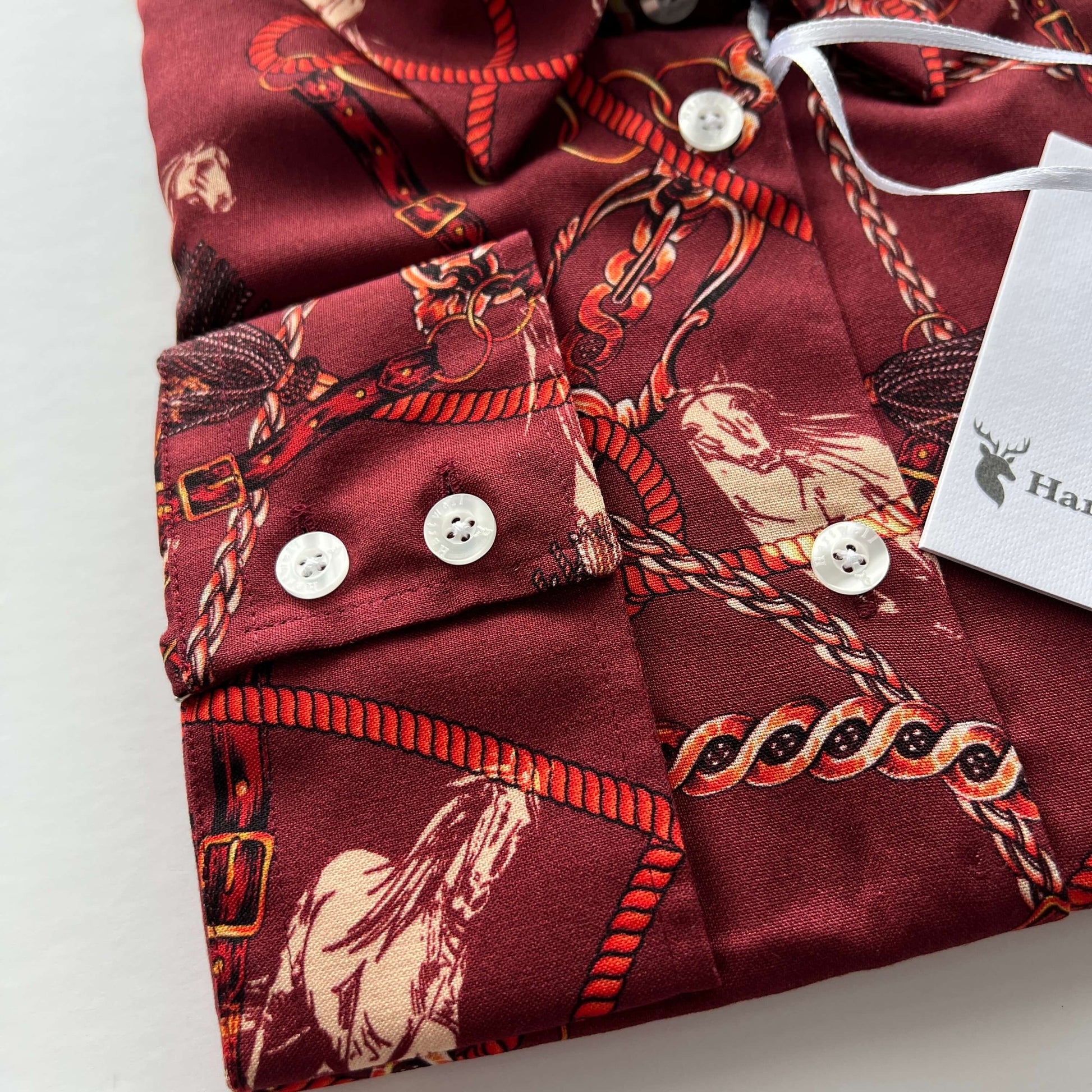 folded cherry red hartwell equestrian shirt cuff