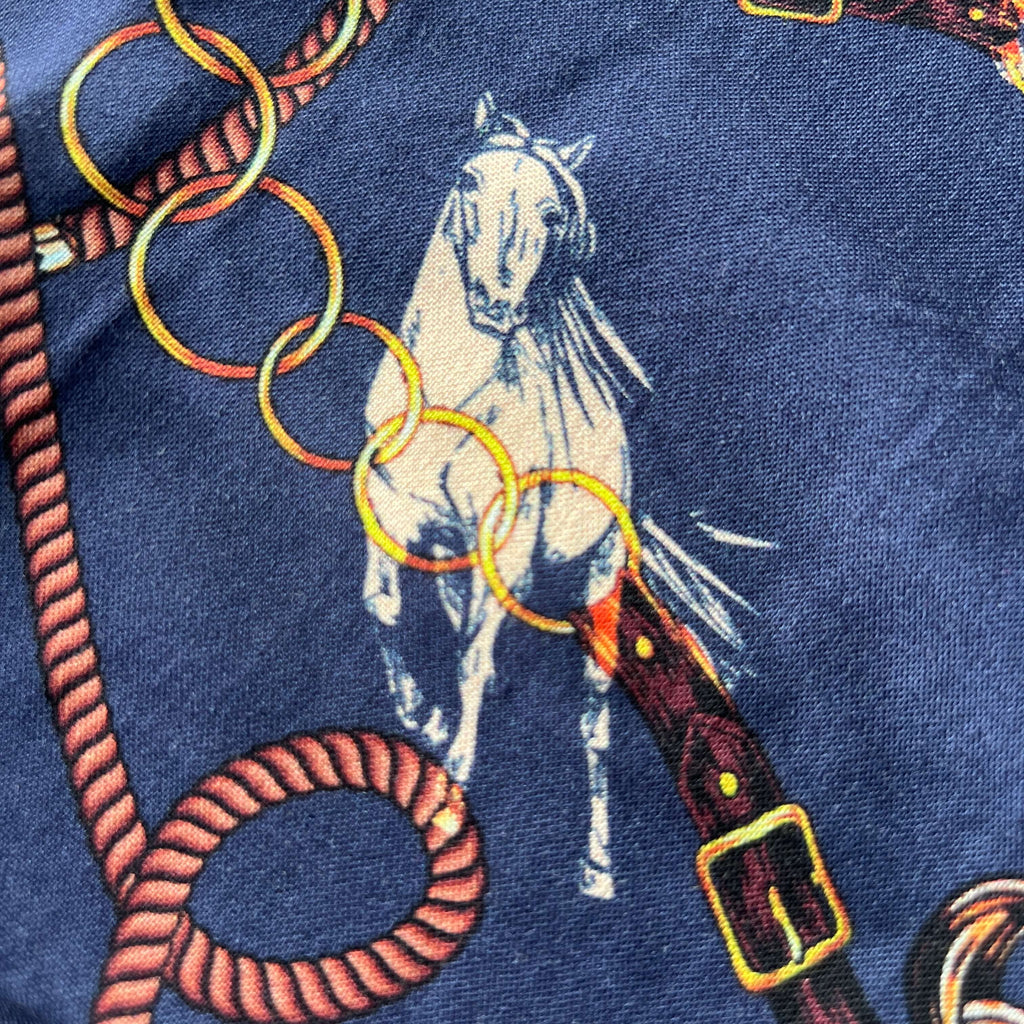 hartwell navy horse print shirt close up