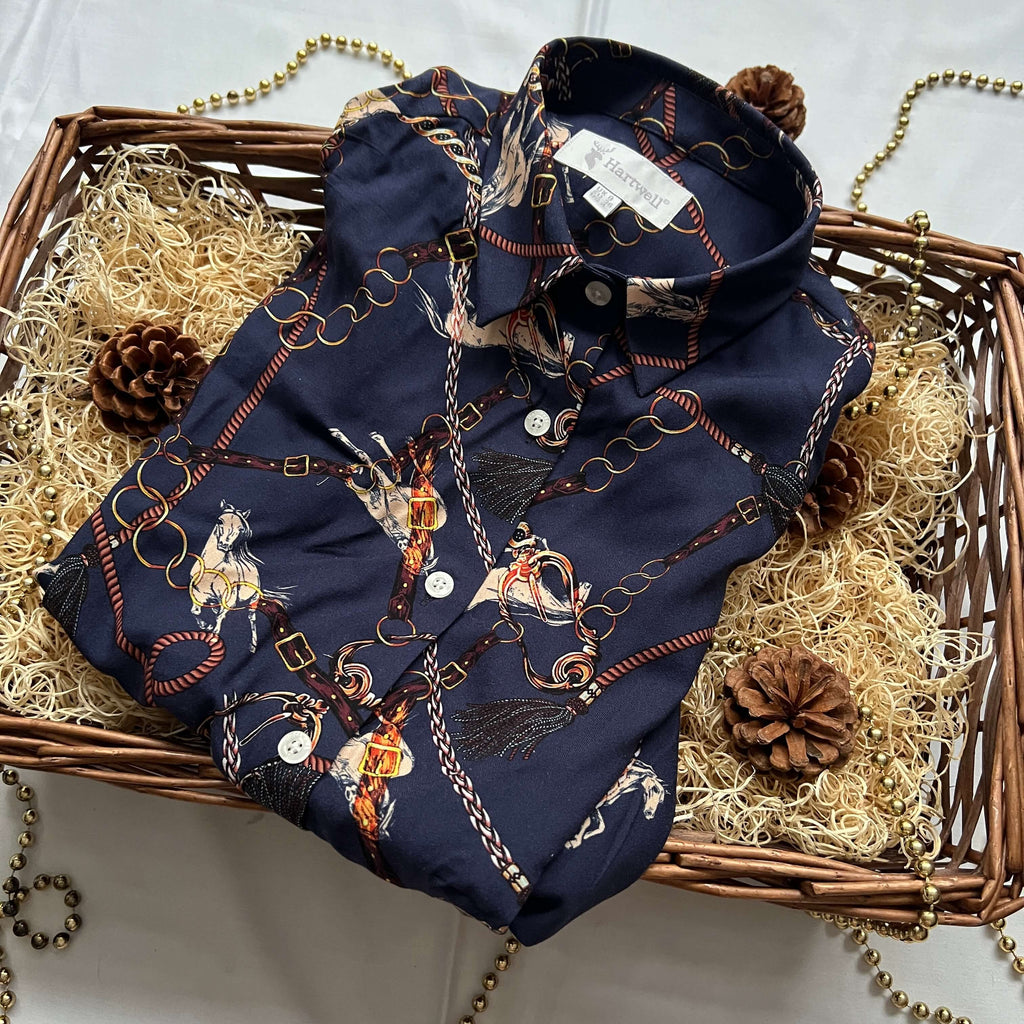 Lydia Navy Equestrian Shirt | Hartwell - Clearance (Ex-Display, Damaged)