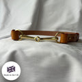 Tan brown bridle leather belt with equestrian horse bit centrepiece