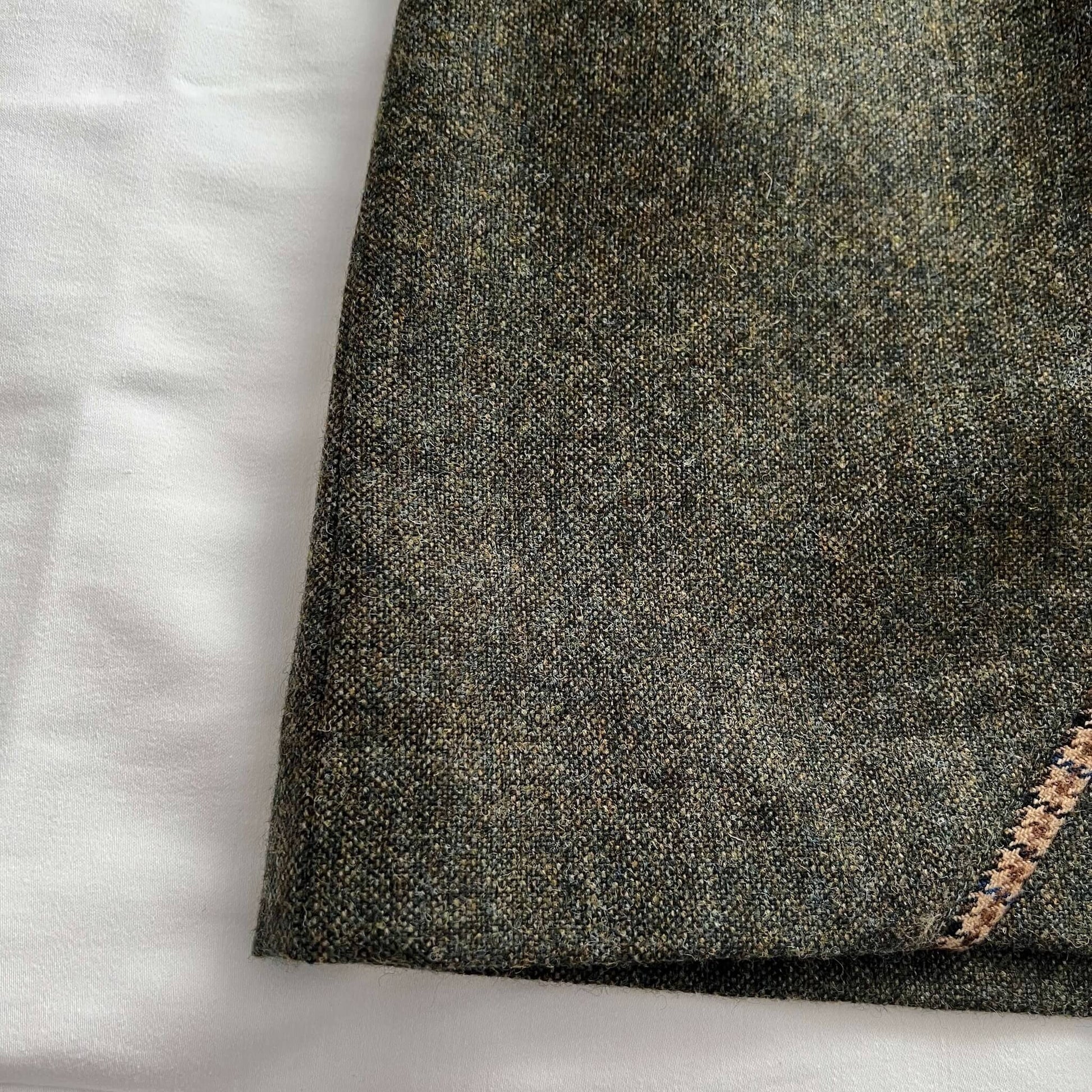 close up of adderbury green tweed skirt