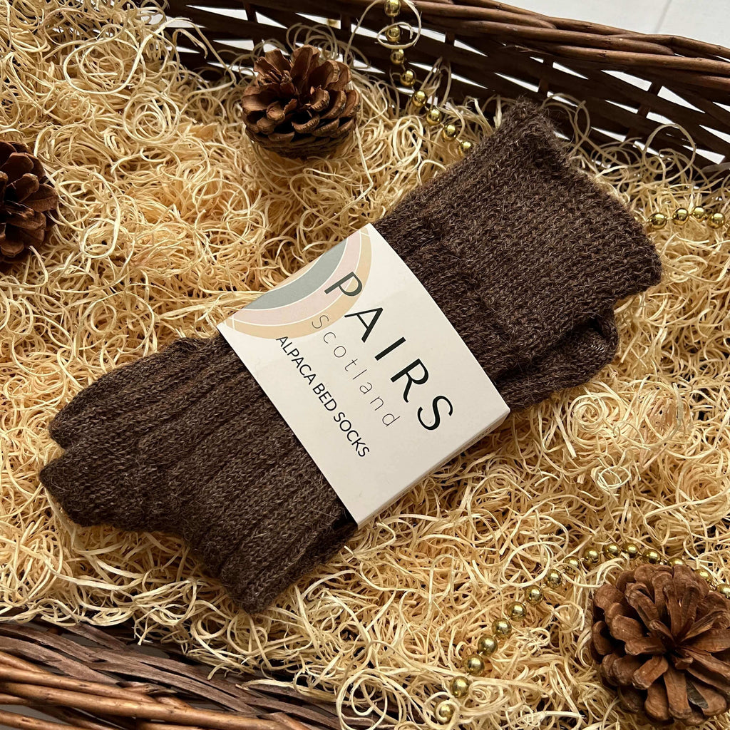 Brown alpaca wool bed socks country christmas gift for her