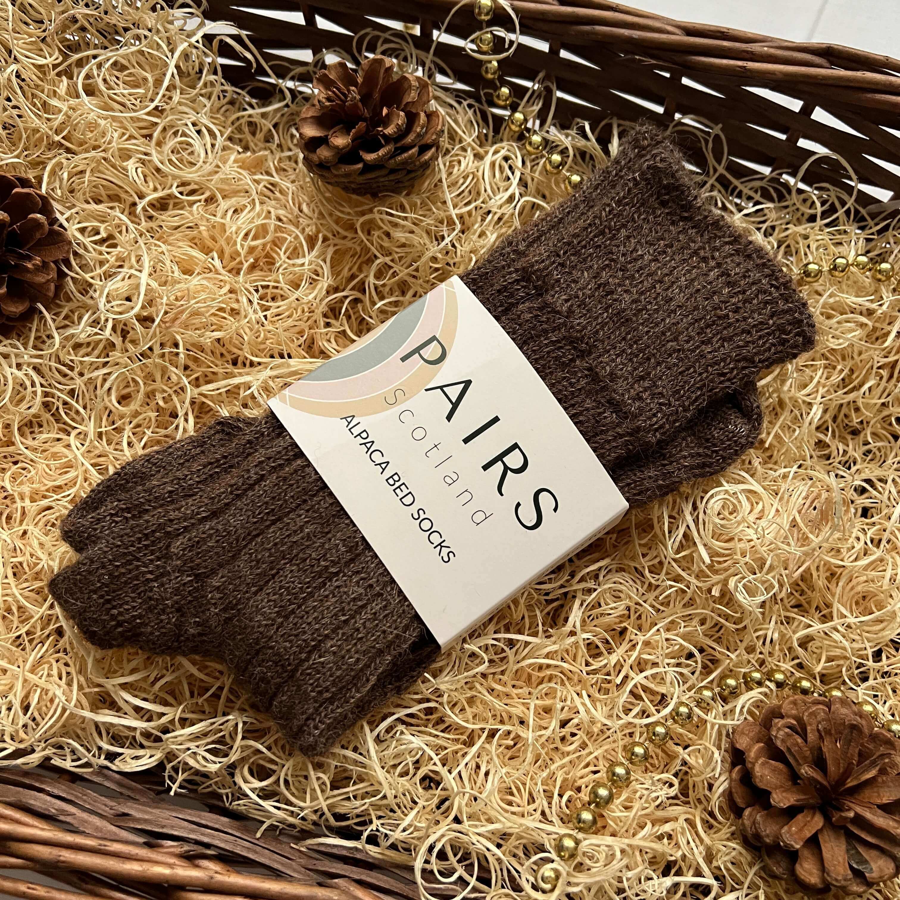Brown alpaca wool bed socks country christmas gift for her