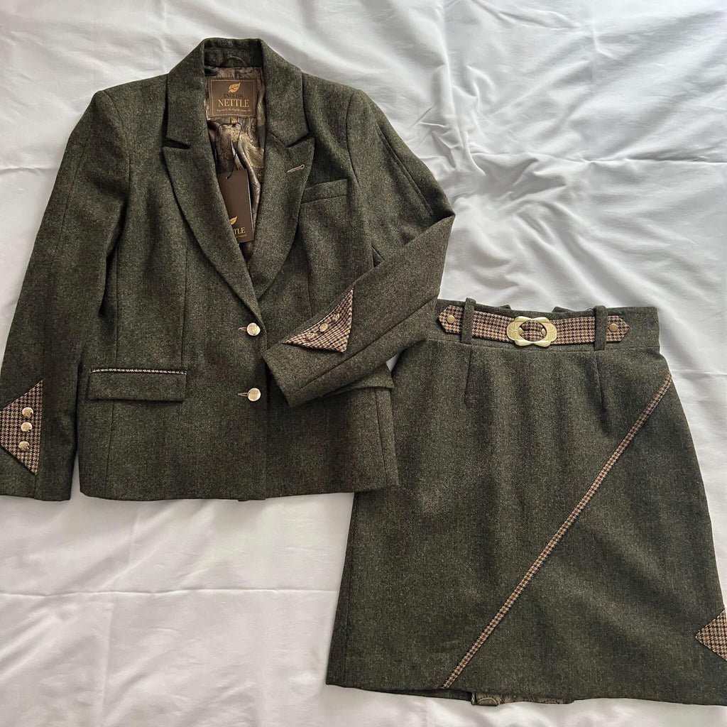 ladies' green tweed jacket and green tweed skirt