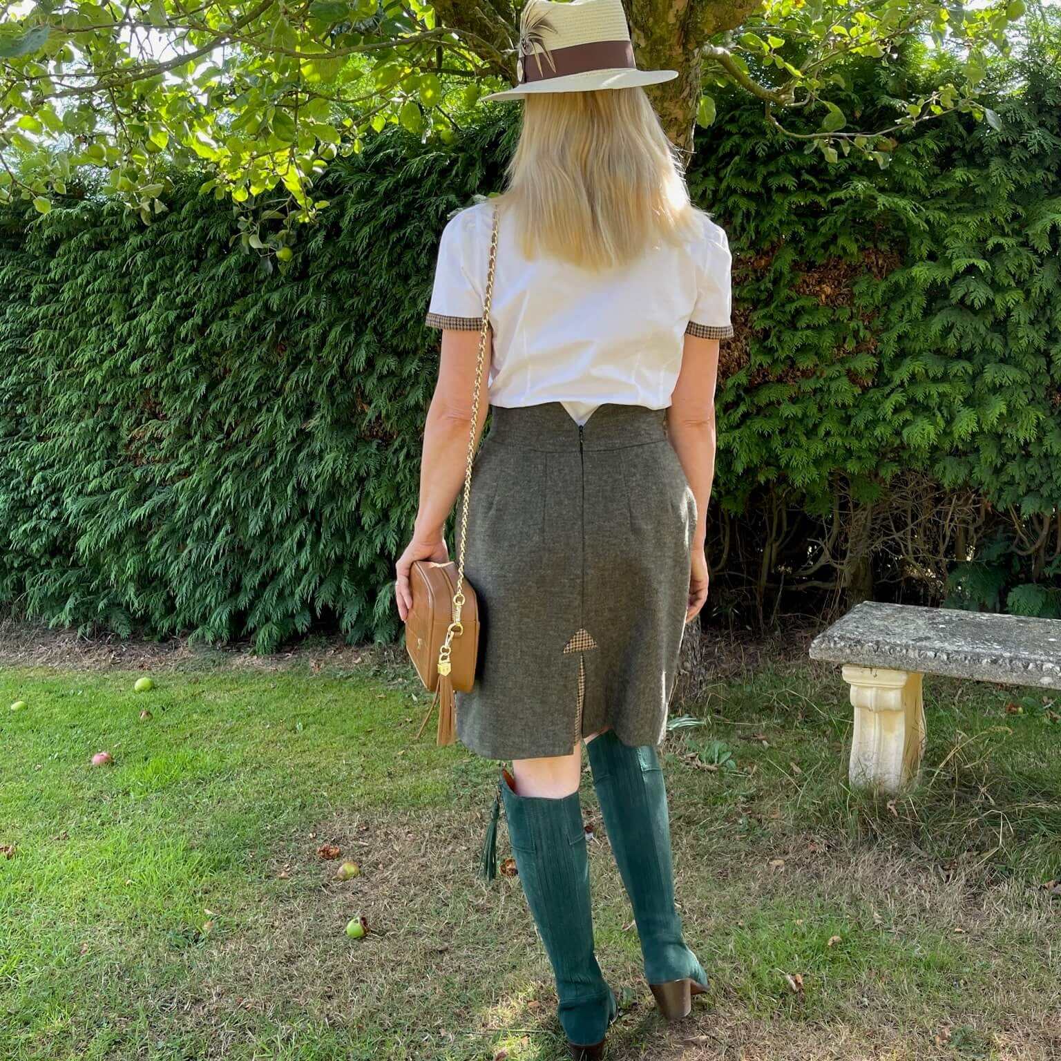 Adderbury skirt in Village Green styled from the back