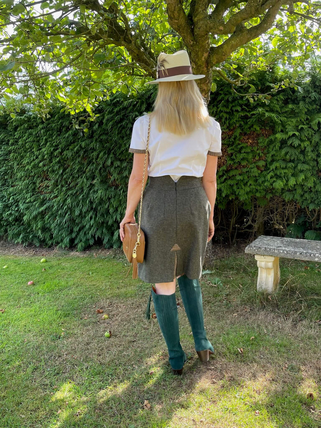 Adderbury skirt in Village Green styled from the back