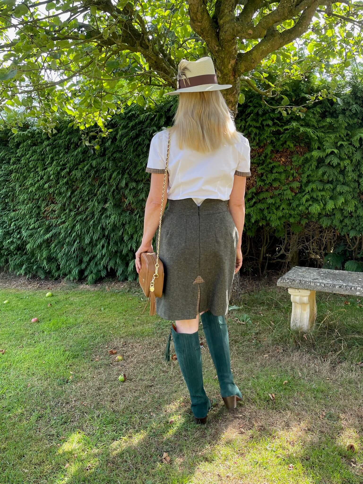 Adderbury skirt in Village Green styled from the back