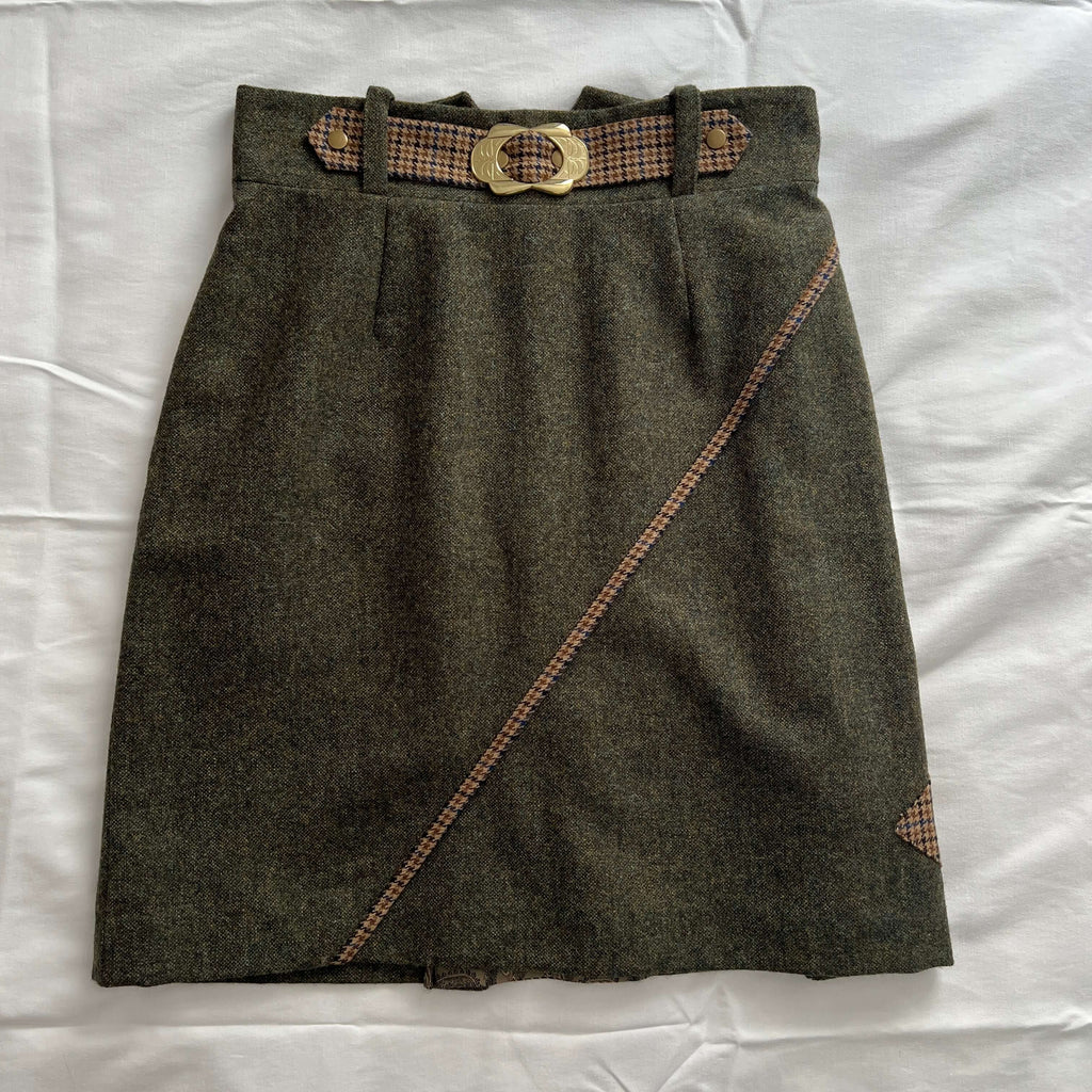 green tweed knee length skirt by English Nettle