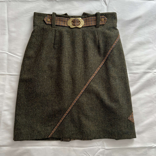 green tweed knee length skirt by English Nettle