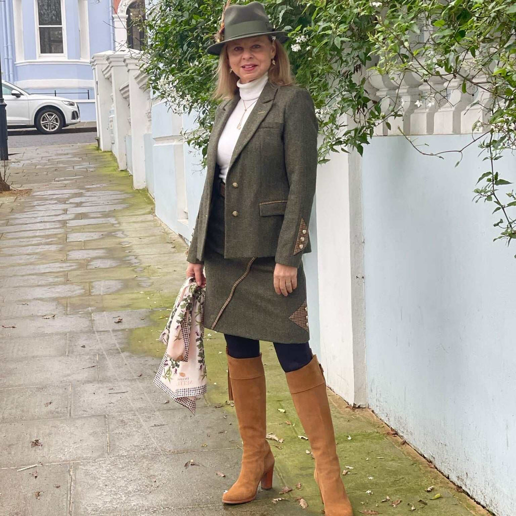 Adderbury green tweed skirt and Heyford green tweed jacket