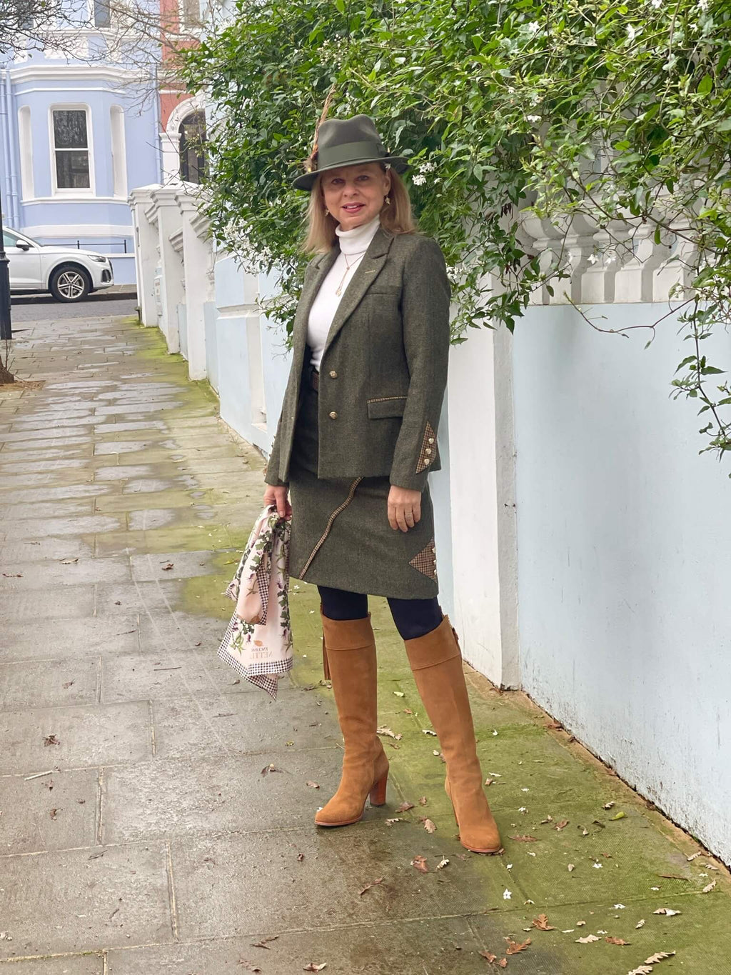 Adderbury green tweed skirt and Heyford green tweed jacket