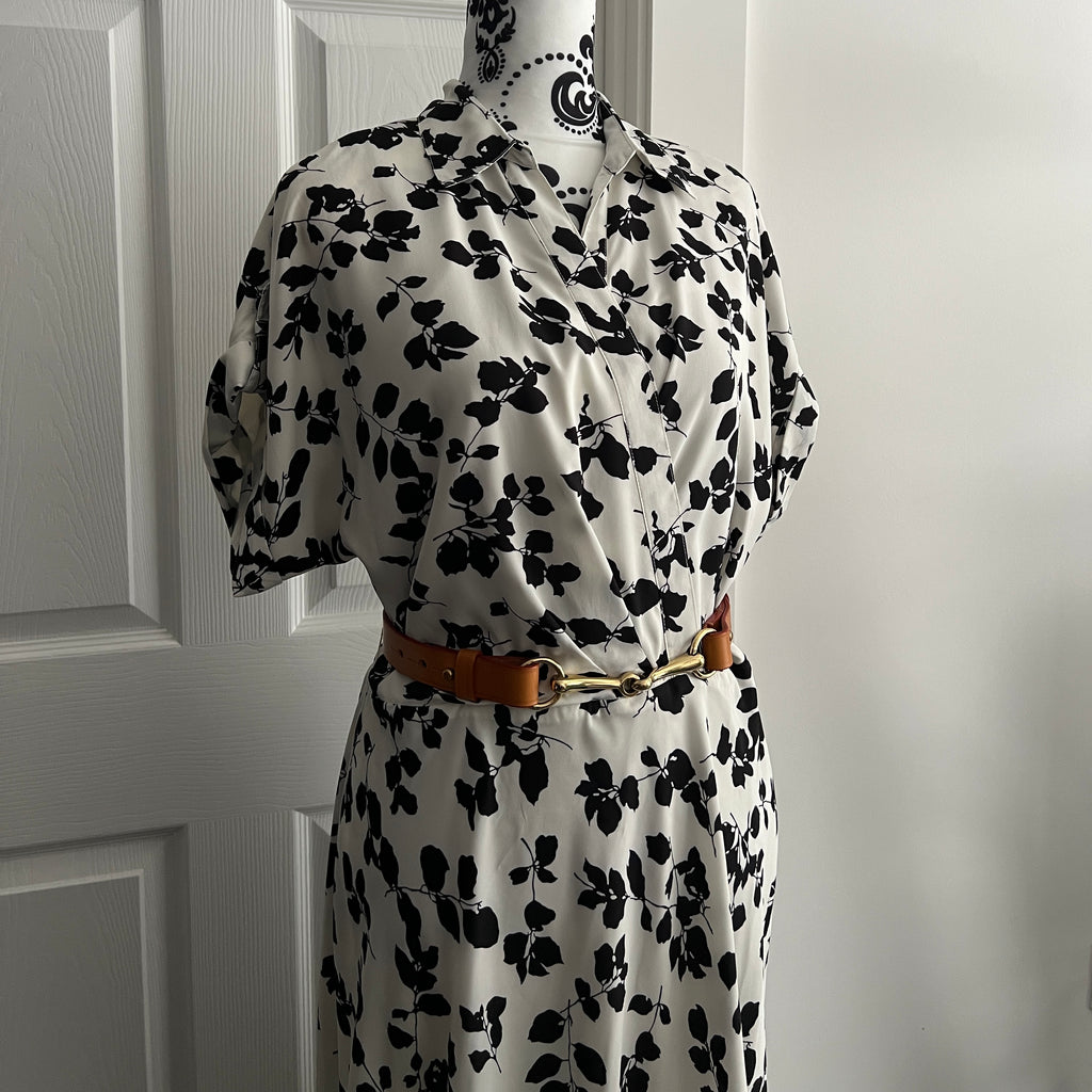 Tan brown equestrian horse bit belt styled with a long dress for summer occasions