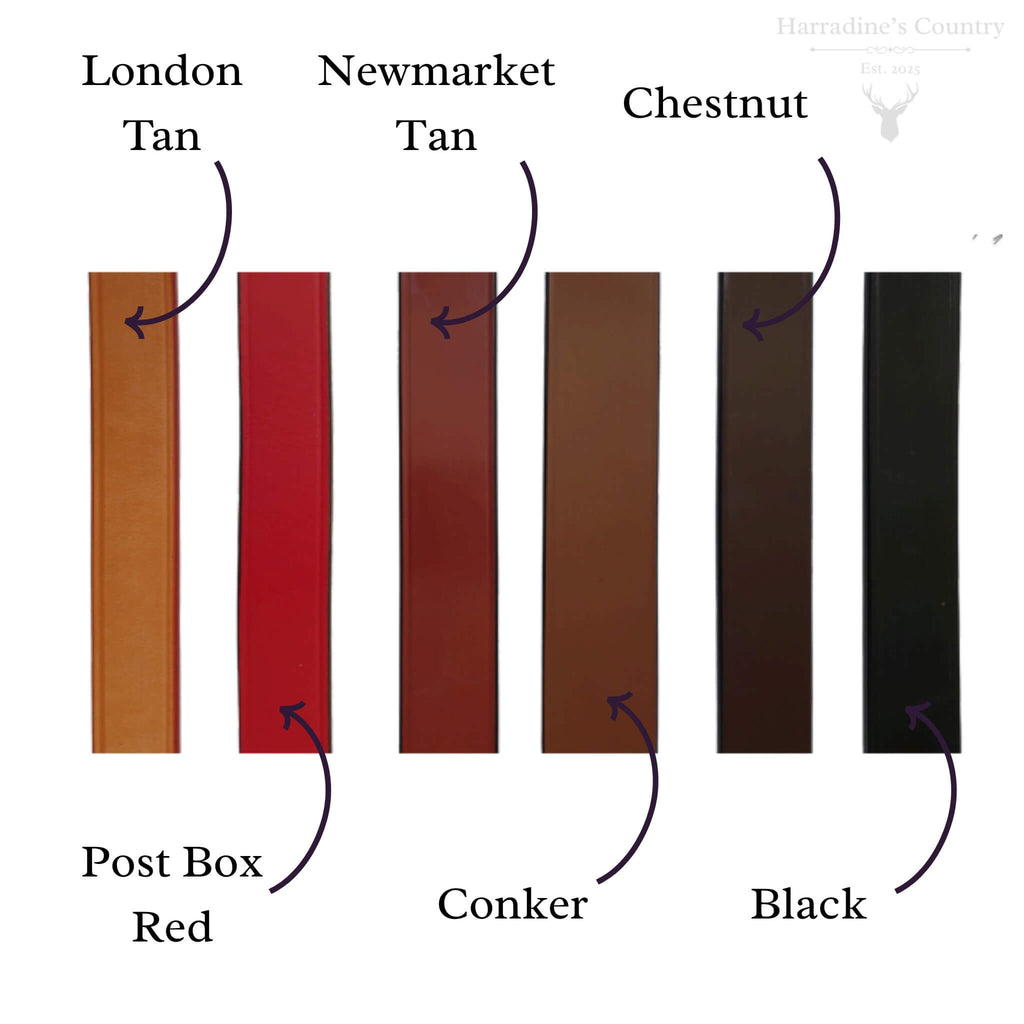 colour swatches for the Filly & Fox handmade farm traced english bridle leather belts