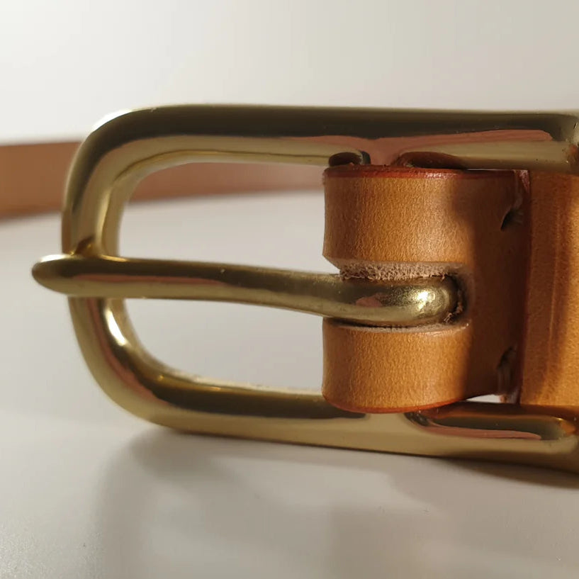 Tan leather ladies skinny belt by Filly & Fox