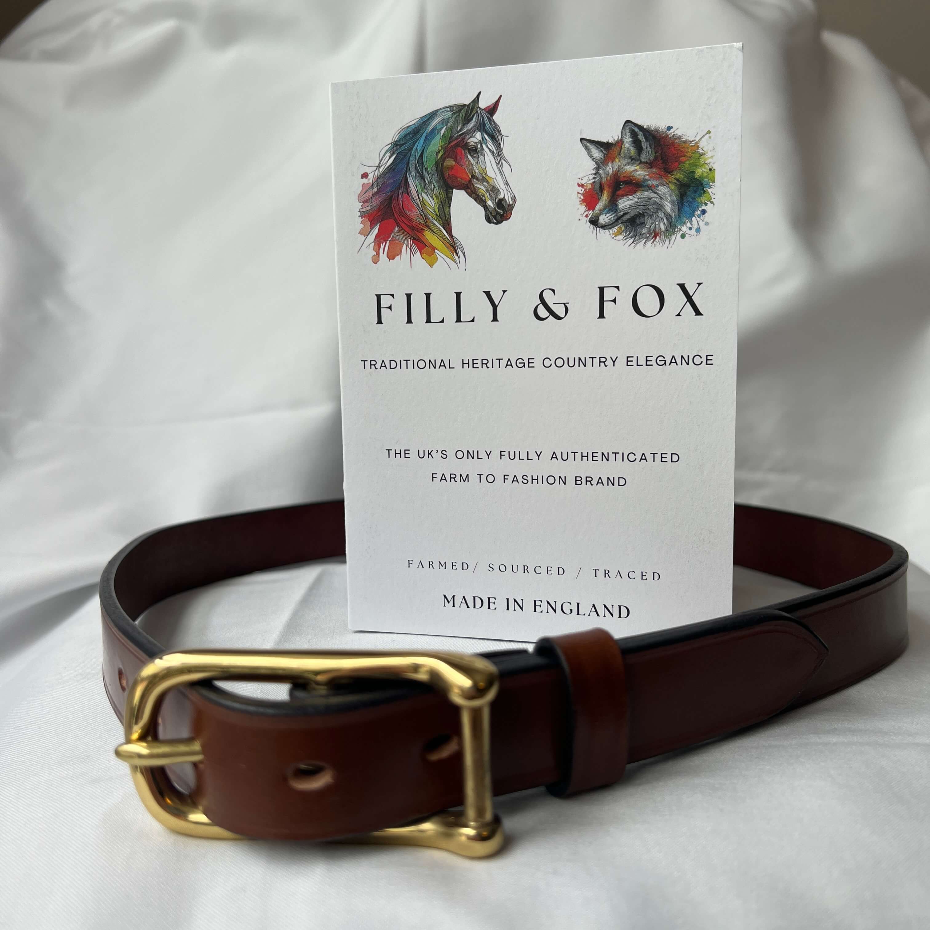 Filly & Fox skinny leather belt made with farm traced bridle leather with authentication paperwork