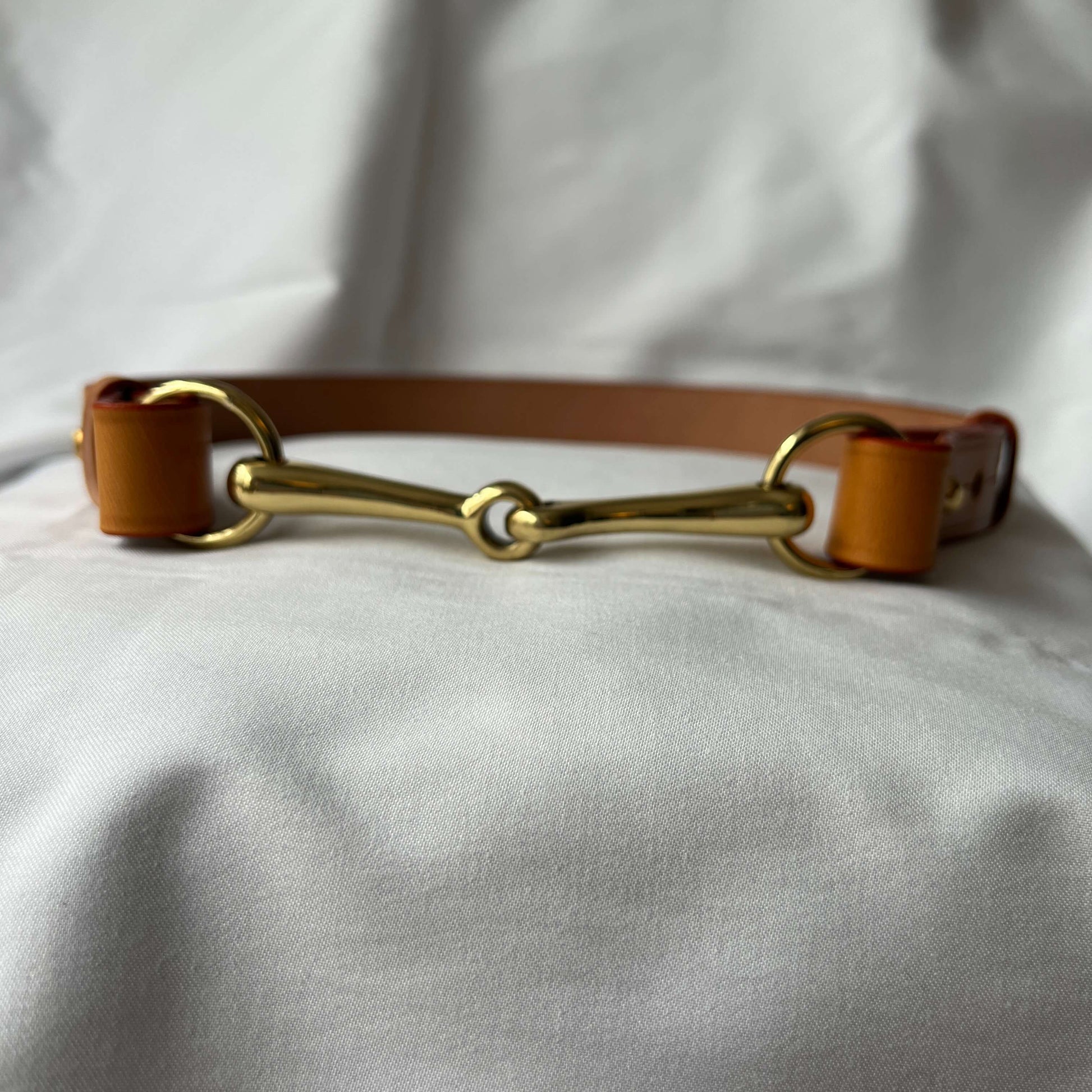 Handmade tan bridle leather equestrian belt with solid brass centrepiece