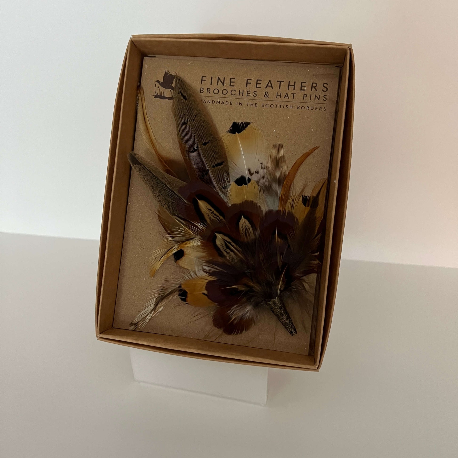 Gift boxed pheasant feather brooch pin gift boxed