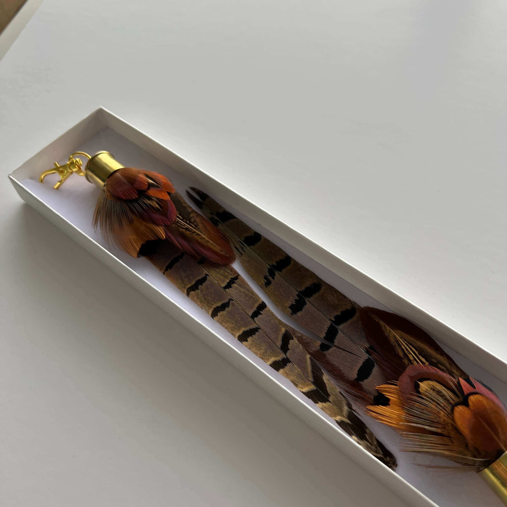 long brown feather boot tassels in gift box