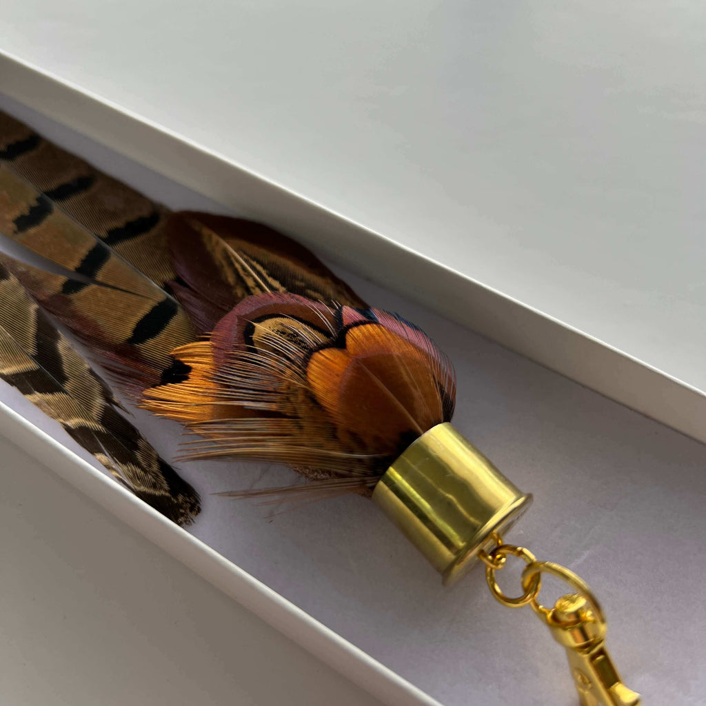 long brown feather boot tassels in gift box