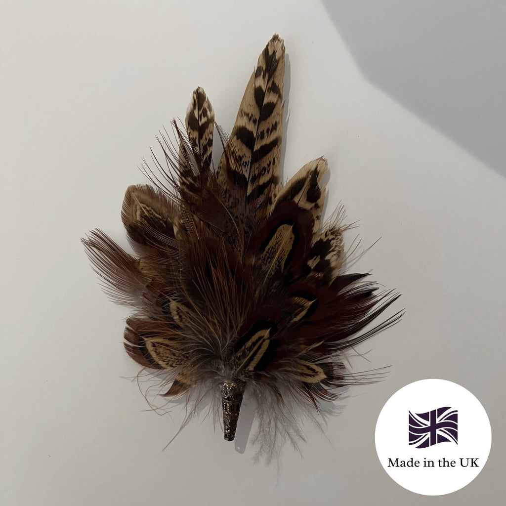 small feather brooch hat pin made in the UK
